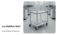 Rust-Proof 2-Tier Instrument Trolley Easy to Clean Two-Tier Medical Trolley Heavy-Duty Utility Equipment Locking Casters for Laboratory Technicians, Beauty Professionals, Laboratoryoratory, Workshop, Hospital, Kitchen