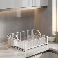 Dish Rack with Cutlery Holder and Cup Holder, 304 Stainless Steel Bowl Rack, Modern Minimalist Style Floor Standing Space Saving Kitchen Counter