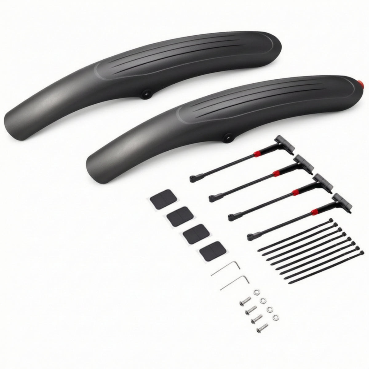 2 Pieces Black Bike Mudguard Set with Tail Light Long Adjustable Bike Mudguard Set Weatherproof Cycle Mudguard Kit Universal for Commuters