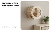 Solid Wood Hexagonal Cat Condo Natural Material Wall Mounted Cat Hexagon Long-Lasting for Pet Owners, Apartment Dwellers, Indoors, Living Room, Bedroom