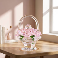 glass Flower Basket Ornament Glittering glass Basket with Artificial Flowers Centerpiece for Desk