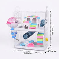 Large Hamster Cage with Tunnels, Large Three-Layer Drawer Cage with Acrylic Tray, Transparent Acrylic Starter Kit for Indoor Pet