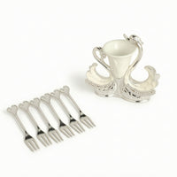 Gold-Tone Swan Utensil Holder Ornate Swan Holder with Cup Insert Jeweled for Hosts