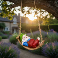 Gnome on Swing Compact Gnome Figurine on Swing Garden Dwarf Figurine Charming Cute for Gardeners, Patio, Porch