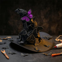DIY Witch Hat with Butterflies Gothic Crumpled Witch Hat Satin Witches Cap Spooky for Cosplayers, Costume Parties, Photo Shoots