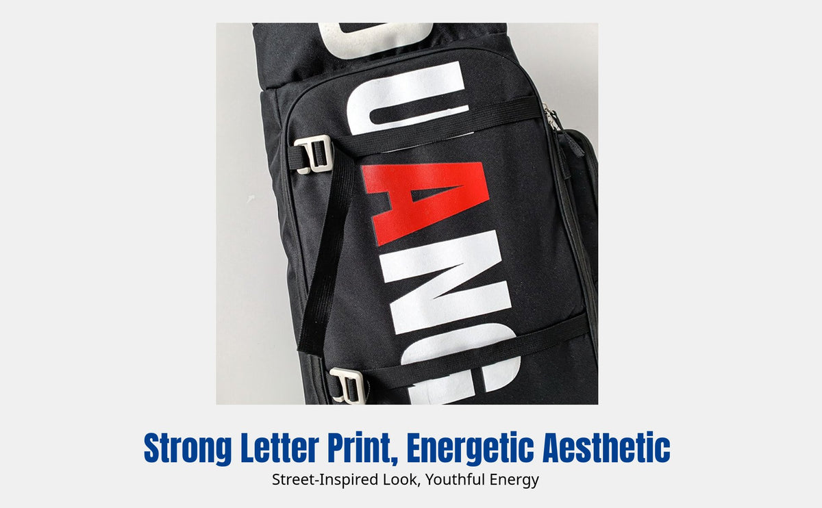 Letter Print Large Capacity Backpack, Oxford Cloth, Travel, Camping, Outdoor Dining, Ski Board Storage