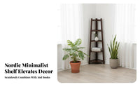Nordic Design 5-Tier Corner Ladder Shelf Floor-Standing 5-Tier Corner Shelving Single-Tier Minimalist Design Storage Rack Space-Saving for Homeowners, Students, Office Workers, Living Room, Bedroom, Entryway, Balcony