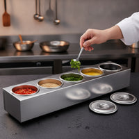 Condiment Organizer with Lid Food-Grade Condiment Organizer with Lids Rust-Resistant Five Compartment Seasoning Box for Caterers, Restaurant Kitchens