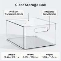 Clear Storage Boxes for Shelves with Handle, Rectangular Desktop Organizer, Stackable Bins with Handles, Kitchen Organizers