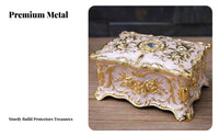 Enamel Finish Vintage Metal Jewelry Box Exquisite Handcraft European Design Jewelry Case Jeweled Accent for Women, Dressing Table, Vanity