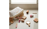 Quilted Toy Makeup Bag Set Compact Pretend Cosmetic Set Patterned Textile Cosmetic Pouch Portable for Children