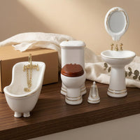 1/12 Dollhouse Lavatory Set Gold Trim Miniature Ceramic Lavatory Set Detailed Finish