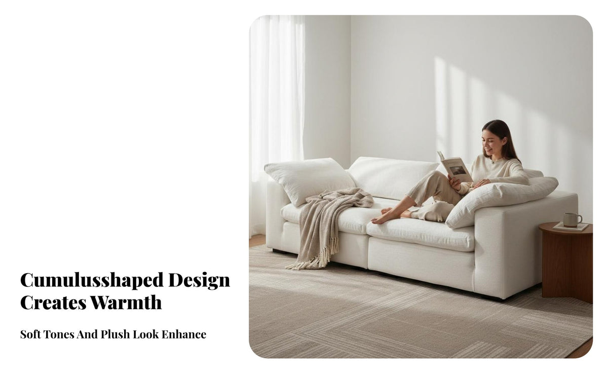Plush sectional Lounger Removable and machine-cleanable Cover Sectional Sofa Wabi-Sabi Aesthetic Upholstered Couch for Families, Living Room, Lounge Area, Studio