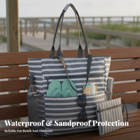 Large Waterproof Seaside Tote Foldable Waterproof Sand-Resistant Pool Bag Lightweight Sand-Resistant Travel Tote for Vacationers, Women, Poolside