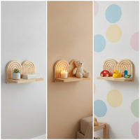 Wooden Shelf with Rainbow Arch Decorative Arch Wall Shelf Bohemian Furniture for Bedroom, Living Room, Entryway