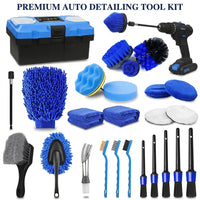 Car Cleaning Kit with Drill Brush and Car Wash Brush for Detailing, Wheel Cleaning Brush for Car Interior, 17 Piece Set with 6 Hand Brushes