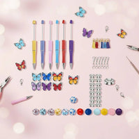 54 Pieces Colorful Beads Butterfly Beadable Pen Set Great Gift Idea DIY Beaded Pen Kit for Crafters, Teens
