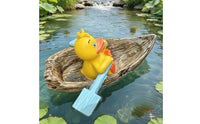 Duck in Boat Cartoon Decor Display Piece for Pond, Patio