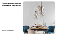 3 Pieces Nordic Design 3-Light Cluster Hanging Light Adjustable Height Glass Shade Chandelier Brass Finish for Homeowners, Cafe, Entryway