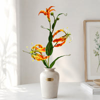Lifelike Artificial Gloriosa Realistic Gloriosa Lily Stem Slender Fake Flower with Buds Bendable for Florists, Home Decor