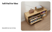 Padded Seat Cushioned Shoe Storage Cabinet doubleUse Design Cushioned Drop-down Door Cabinet Removable and Washable Cover Entryway Bench Space-Saving for Apartment Dwellers, Homeowners, Mudroom, Hallway, Living Room, Bedroom