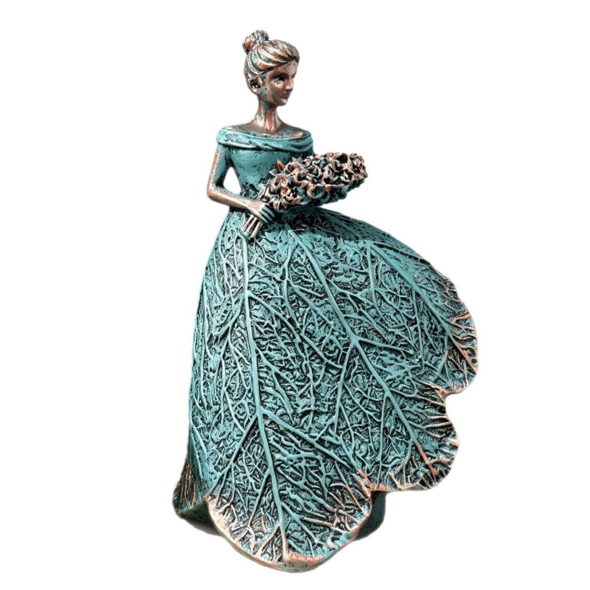 Flower Fairy Girl Figurine with Bouquet Textured Flower Fairy Girl Figurine Elegant Ornament for Tabletop, Shelf, Garden