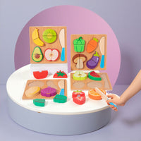 Wooden Fruit and Vegetable Cutting Toy Set for Kids Early Learning Pretend Play