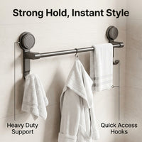 Towel Bar for Washroom & Shower Room, Double Rack Bathroom with Strong Suction Cup No Drill, Space Aluminum Storage Drying for Homeowners