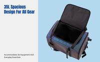 Iridescent Reflective Gear Bag, Waterproof 35L Ski Backpack, Double Compartment, Outdoor Equipment