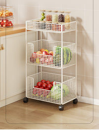 3-Tier Vegetable Storage Rack with Wheels, Mobile Fruit Basket Cart