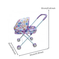 Foldable Doll Carriage Curved Handle Pretend Play Pushchair Sun Canopy for Children