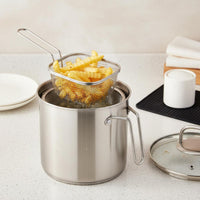 Deep Fryer Pot with Basket Single Handle Stockpot with Lid Strainer Insert Cookware