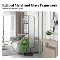 Drill-Unrestricted Installation Partition Screen with Shelves Unrestricted Standing Design Room Divider Space-Dividing Home Furniture Textured Glass Panel for Apartment Dwellers, Telecommuting Workers, Small Business Owners, Aerial-Plan Areas, in Ice