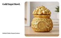 Gold Ingot Treasure Bowl Auspicious Design Chinese Wealth Bag Statue Gold Ingot Wealth Pot Festive Gift Resin Treasure Basin