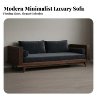 New Chinese design Three-Seater Wooden Sofa sturdy Wood Frame Upholstered Wooden Leg Couch Light Luxury Aesthetic Household Furniture Minimalist Design for Families, Homeowners, Apartment Dwellers, Living Room, Lounge Area, Bedroom, Office