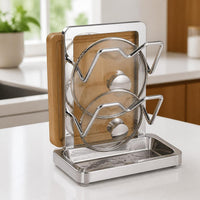 304 Stainless Steel Pot Lid Holder Countertop Kitchen Organizer for Cutting Boards and Utensils