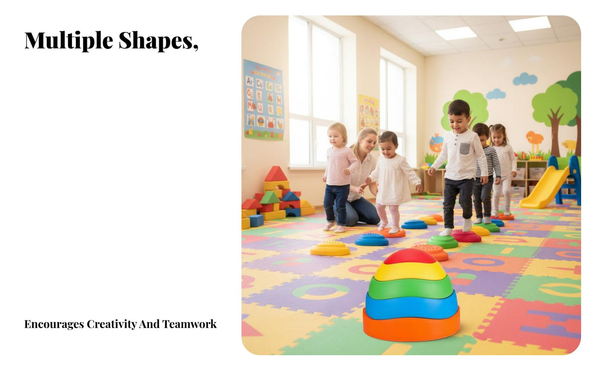 5 Pieces Indoor & Outdoor Play Balance Stepping Stones Colorful Design Kids Stepping Stones Set Heavy Duty Stackable Balance Blocks for Preschoolers, Toddlers, Kindergarten, Playroom