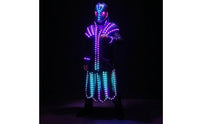 Rechargeable LED Performance Costume with Skull Helmet Futuristic LED Costume Illuminated Light-up Outfit for Performers, Cosplayers