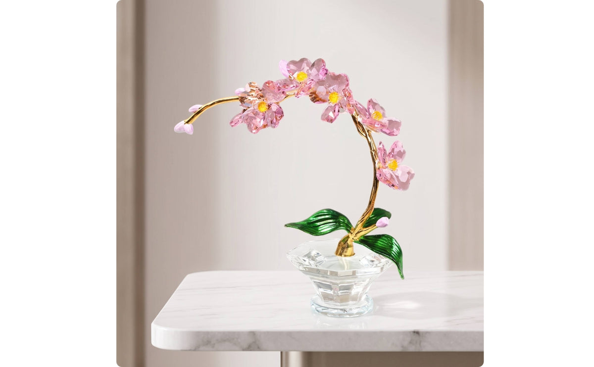 Crystal Flower Ornament Gold-Toned Crystal Flower Faceted Floral Ornament for Living Room