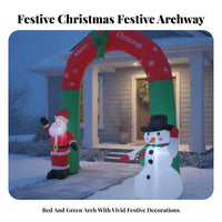 Santa Snowman Arch Red and Green Christmas Arch Inflatable Snowflake Pattern Bow Top