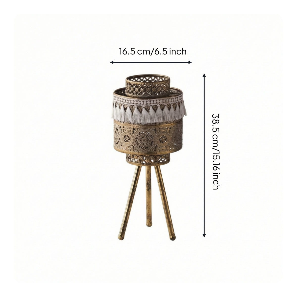 Centerpiece Tripod Candle Holder Vintage Metal Candle Holder Antique-Style Lantern with a Metal Hoop Openwork for Dining Table, Living Room