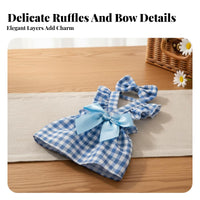 Cute Bowtie Plaid Dog Dress with Ruffled Straps Cat Princess Dress Soft Material for Young Canines, Small Dogs, Parties, Birthdays