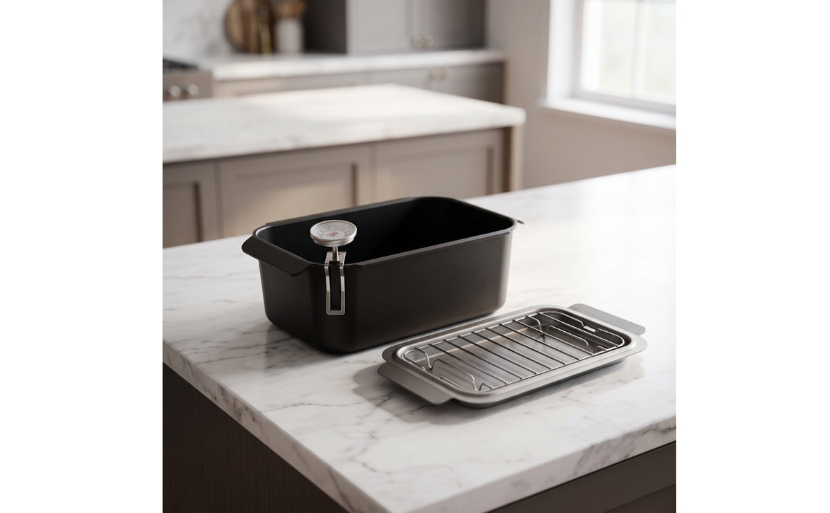 Rectangular Frying Pot Even Heating Deep Fryer Pot with Thermometer Cookware for Home Cooks, Apartment Cooking