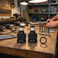 2 Pieces Heavy-Duty Hex Converter Adapter Head Knurled Grip Hex Adapter Head Black and Silver Power Tools Accessory Metal Top