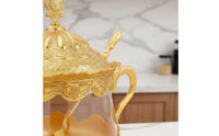 Moisture-Proof Ornate Gold Sugar Bowl Multifunctional Ornate Lidded Seasoning Jar Embossed Metalwork Vintage Glass Sugar Bowl Easy to Clean for Housewarming Gift, Dining Table, Wedding, Coffee Bar