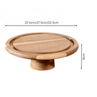 Round Wooden Cake Stand Pedestal Tray Polished Serving Ware Tabletop Home Decor