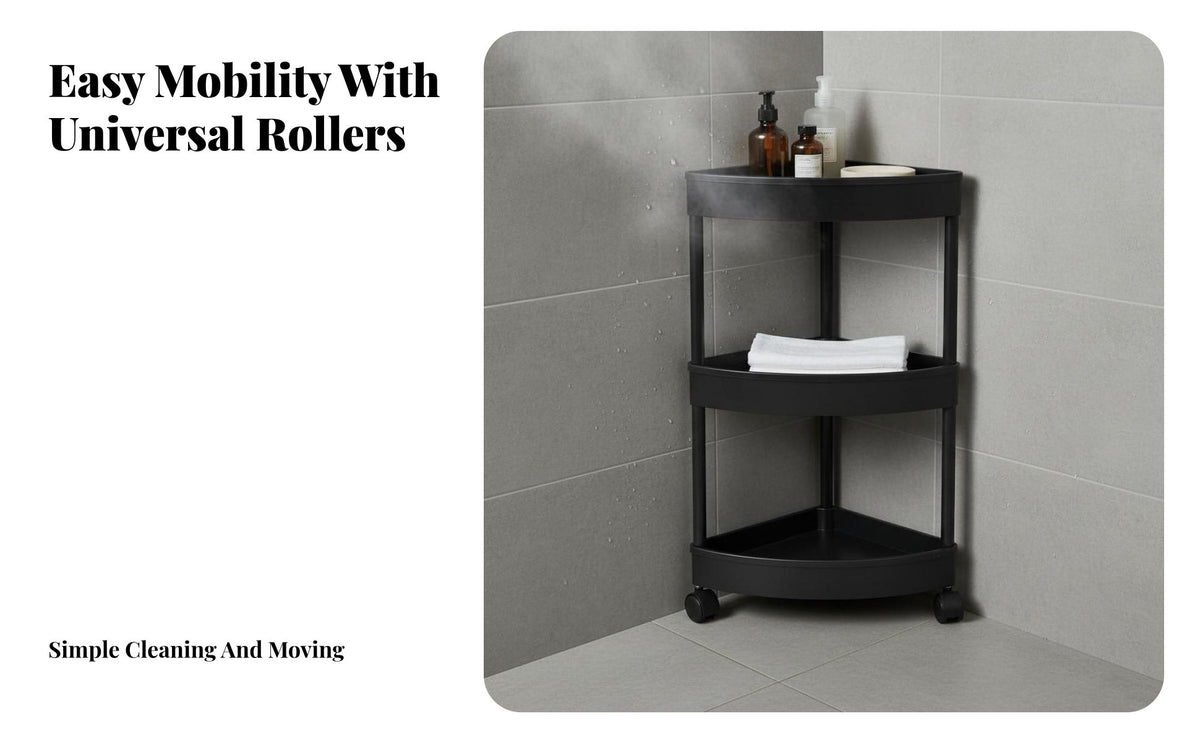 Space-Saving Multi-Tier Rolling Shelf Waterproof Multi-Tier Rolling Utility Trolley Rust-Proof Corner Rack Drainage Holes for Apartment Dwellers, Homeowners, Students, Bathroom, Bedroom, Kitchen, Office