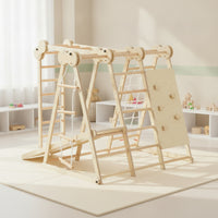 Wooden Climbing Frame with Swing Wood Indoor Jungle Gym Freestanding Indoor Playground with Slide for Kids, Young Children, Playroom