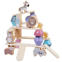 Cute Cartoon Design Wooden Stacking Food Game Polished Rounded Edges Food Balance Toy for Toddlers