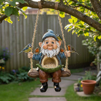 Dual Function Hanging Gnome Bird Nest Weather Resistant Gnome Bird Feeder Weatherproof for Yard